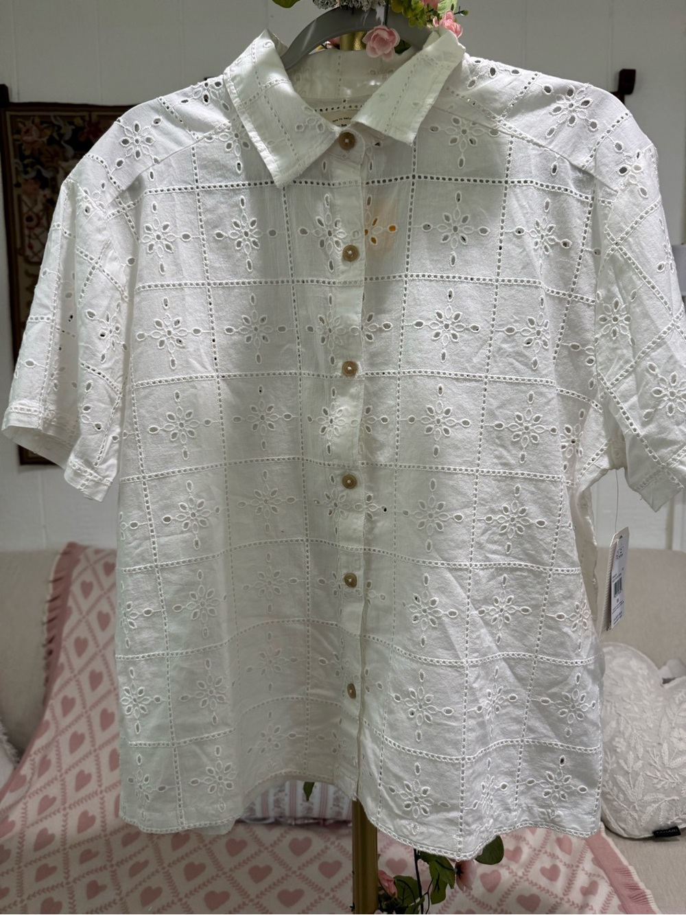 Billabong White Eyelet Button-Down Shirt